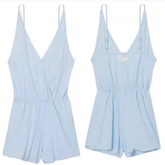 Victoria's Secret PINK | Pastel Blue Cotton Pajama Romper | Size Extra Small - Picture 3 of 15